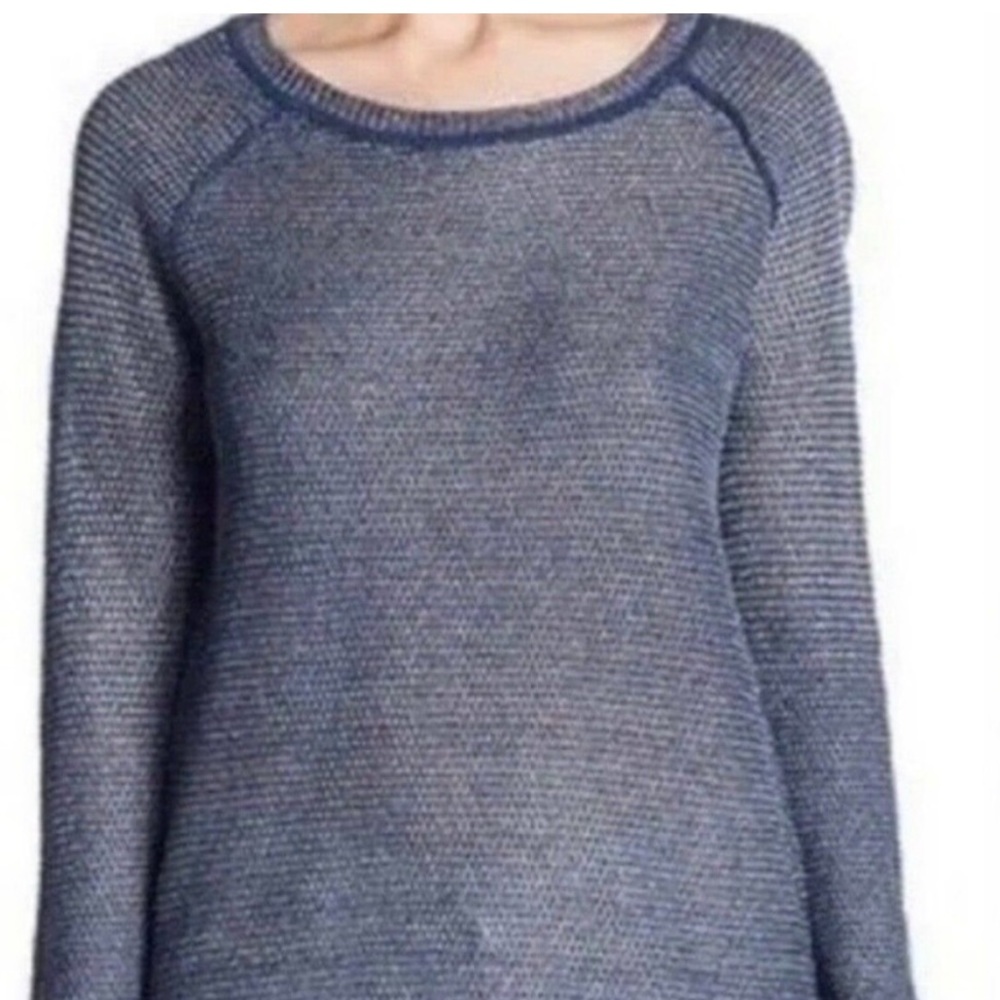 Vince Knit Blue Metallic Crew Neck Long Sleeve Top - Picture 2 of 5